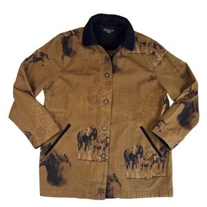 Vtg North River Outfitter Horse Canvas Jacket Brown Corduroy Collar Equestrian